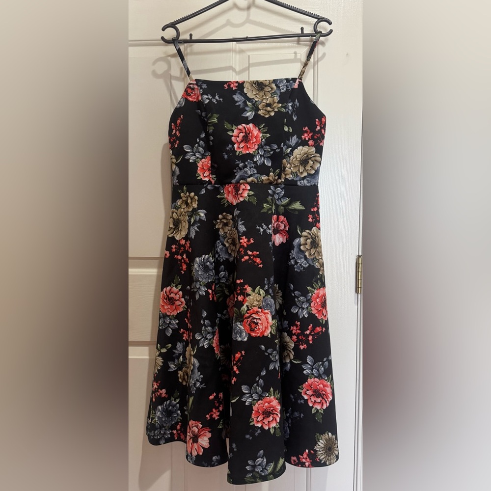 Soprano fit and flare dress with adjustable spaghetti straps in size L